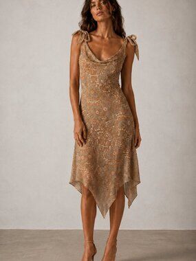 REDUX Y2k Euro Style Silk handkerchief Midi Dress Size 4 NEW